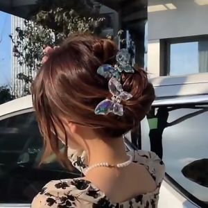 Kẹp tóc hình con Bươm Bướm Hàn Quốc cho nữ cặp tóc càng cua xinh pha lê trong suốt lấp lánh Hologram