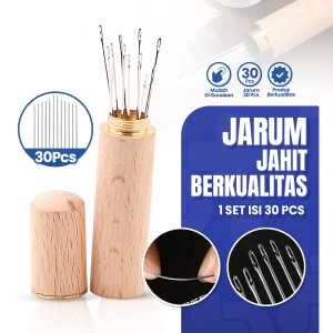 30pcs Jarum Jahit Tangan Jarum Besi Jarum Selimut Kain Jarum Jahit Set Tong Jarum Kayu Kompak