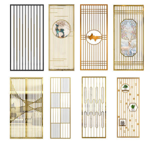 Customized Glass Stainless Steel Folding Screen Office Simplicity Hallway Metal Decorative Wood Grain Paint New Chinese Iron Partition