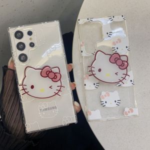 Phone Holders Cute Cartoon HelloKitty Shockproof Cases for Samsung S25Ultra S24Ultra S23Ultra Hello Kitty Phone Case for Galaxy S25 Plus S22 S21 S20 Note10 Note20 Ultra S23 S24 FE Cellphone Cover for A16 A06 A15 A55 A05 A35 A05s Back Shell