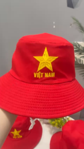 Mũ Nón Tai Bèo Vải Kaki Màu Đỏ Người Lớn Trẻ Em THÊU Logo Sao Vàng Việt Nam- Hình thật hàng sẵn số lượng nhiều
