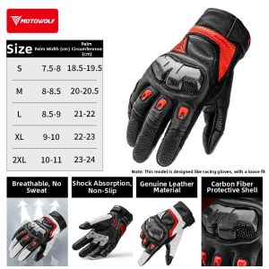 MOTOWOLF | Breathable Anti-slip Comfortable Leather & Carbon Fiber Gloves Summer