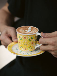 Cốc Cà Phê Bằng Gốm Sứ Pháp Thanh Lịch Cổ Điển Cốc Cà Phê Latte Họa Tiết Đẹp Cốc Trà Chiều Tinh Tế Cốc Cà Phê Cầm Tay Một Tai