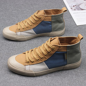 Giày Vải Đế Cao Thời Trang Nam Mùa Xuân Đế Bằng Đế Cao Su Thoáng Khí Mũi Tròn Dây Giày Trẻ Trung