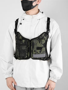 Camouflage Tactical Nylon Double Shoulder Vest Bag for Men Casual Versatile Workwear Hip Hop Street Style Trendy Backpack