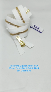 Resleting Zipper YKK Type Gigi Besi 65 cm Warna Putih - Gold Emas Model Set Open End Buka Lepas Bolak Balik Harga Per Biji