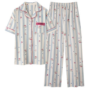 Miiow | Pure Cotton Cat Person Sleepwear Set Womens Casual Short Sleeve Long Pants Home Clothes Spring Summer New Arrival MiiOW