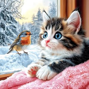 HUACAN Diamond Mosaic 5d Full Kits Cat Animal Bird Winter Full Square Round Drill Handmade Diamond Painting Rhinestones