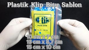 Cetik Plastik Klip Obat Biru Sablon 13 x 87 cm isi 100