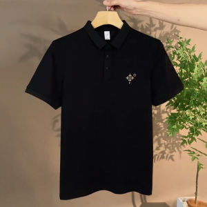 เสื้อโปโลคอปกเย็บตัวอักษรสไตล์ย้อนยุคฤดูร้อนสำหรับผู้ชาย แขนสั้น ทรงสลิมฟิต ทรงหลวม แขนสั้น แขนครึ่งตัว ลำลอง แฟชั่น