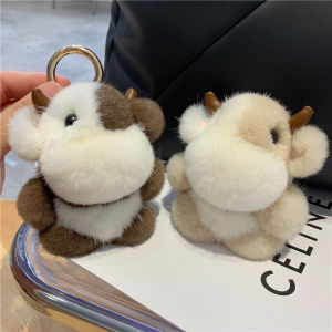 Adorable Little Calf Plush Keychain Furry Toy Car Key Holder Birthday Gift Soft Cute Series Cartoon Style Mink Fur Cow Pendant