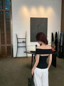 Black One Shoulder Knitted Top Womens Summer New French Style Design Backless T-Shirt Commute Style Short Sleeve Regular Length