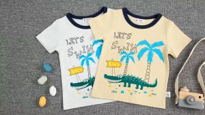 Zensasi Baju Kaos T-Shirt Anak Laki-Laki & Perempuan Lengan Pendek Gambar Buaya Warna Abu-Abu & Aprikot