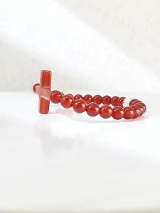 SHISHANGMEIDI | Handmade Cross Red Agate Bracelet White Crystal