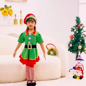 Halloween Christmas Santa Claus Costume Green Elf Cosplay Family Party New Year Fancy Dress Clothes