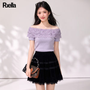 puella | Stylish Lace Off-shoulder Sheer Lace Splicing Slimming Top