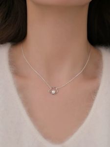 Natural Freshwater Pearl 999 Pure Silver Necklace Womens Trendy Luxury Minimalist Gift High-End Clavicle Chain Jewelry