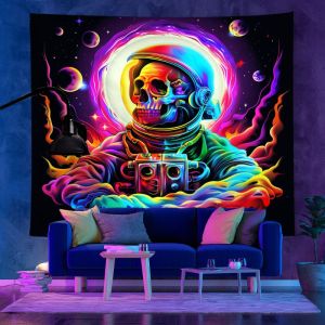 VIKAMA Blacklight Skull Butterfly Rose Neon Tường Tấm Thảm Trippy Trang Trí Nhà Hài Hước Hài Hước Mềm Mại Bền Đẹp Ấm Cúng Thẩm Mỹ Nghệ Thuật Treo Trong Nhà