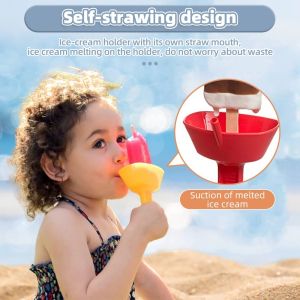 【On Sale】Portable Spill Proof Ice Guard Holder Pop Drip-Proof Handheld Ice Cream Holders Anti-drip Popsicle Rack with Straw for Kids