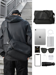 Large Capacity Mens Shoulder Bag Motorcycle Black Function Style Messenger Bag College Students Crossbody Bag Commuting Bag