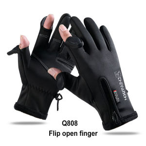 GTUBIKE Waterproof Winter Fishing Gloves 2 Finger Flip Windproof Women Men Gloves Velvet Warm Protection Fish Angling Gloves