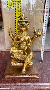 Tượng phật tứ diện bằng đồng dát vàng vẽ màu cực đẹp cao 30cm đế 16x14cm nặng 4.3kg