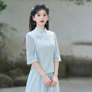 Bộ Trang Phục Cải Tiến Phong Cách Trung Hoa Hanfu Áo Choàng Trà Nghệ Thuật Trang Phục Phục Vụ Phòng Chăm Sóc Sức Khỏe Tai Picking Teacher