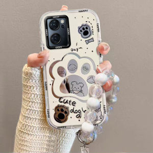 Oppo Reno7 Pro/7se Silicone Case Cute Cartoon Dog Paw Hollow out Mirror Surface Transparent Soft Shell Protective Cover for Women