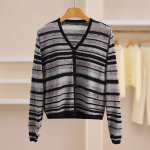 เสื้อคาร์ดิแกนถักคอวีทรงสลิมฟิตบางสบายๆ สไตล์เกาหลี เสื้อคลุมกันหนาวผู้หญิง เส้นใยโพลีเอสเตอร์ คอตตอน อะคริลิก วัสดุอื่นๆ