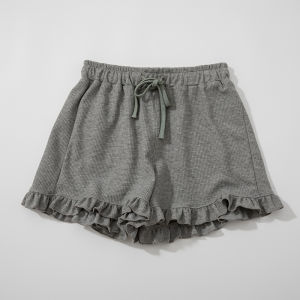 Sweet Summer Casual Short Pants Womens Outerwear Drawstring Grey Sports Trousers Floral Lace Trim Comfortable High Waist Wide Leg