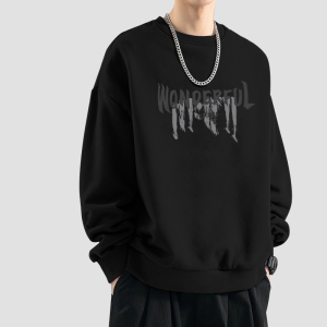 เสื้อสเวตเตอร์คอกลมผ้าฝ้ายแท้ทรงหลวมสำหรับผู้ชาย สไตล์อเมริกัน ทรงหลวมๆ อบอุ่นๆ สำหรับฤดูใบไม้ร่วงและฤดูหนาว