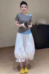 White Flower Bud Skirt Spring Summer High Waist A-line Fluffy Skirt