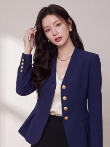 QFN | Attractive Elegant Slim Fit Blue Suit Jacket Waist-Shaping