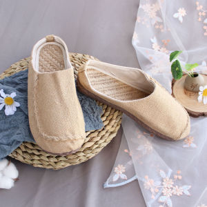 Handmade Summer Style Linen Mens Slip-On Sandals Breathable Upgraded Soft Bottom Grass Woven Moccasins Flat Heel Casual Shoes