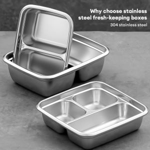 304 stainless steel fresh-keeping box refrigerator storage box lid lunch box split type bento box student worker lunch food storage stainless steel leak proof food box lid lunch box带盖饭盒便当盒