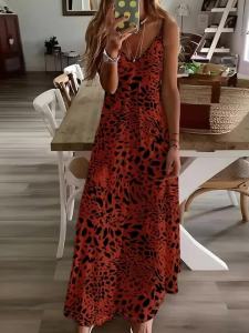Printed Design Red Leopard Print Pattern Dress Four Seasons elegant style casual style sling dress