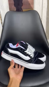 Sepatu Vans Knu Skool Black White Sneakers Casual