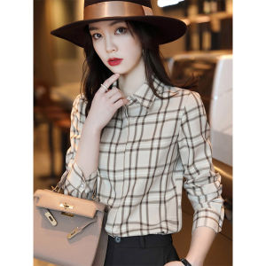 WANGGONGZHU | Trendy Plaid Womens Shirt Autumn Fashionable Chiffon Long Sleeve Design Sense Small Audience New Arrival Professional Top