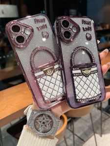 Full Cover Lens Film Phone Case for Apple Huawei Series iPhone16 Promax Fun 15 Promax Sparkling Diamond Small Fragrance Style Bag Stand Flash Powder Card Paper