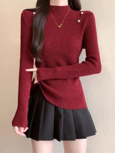 เสื้อสเวตเตอร์ถักไหมสีแดงระดับไฮเอนด์สำหรับผู้หญิงไซส์ใหญ่ เสื้อชั้นในคอตั้งครึ่งตัว เสื้อชั้นในฤดูหนาว 2025 เสื้อคลุมกันหนาวแบบลำลอง