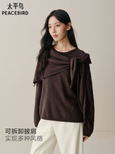 Removable Rabbit Fur Mixed Knitted Shoulder Wrap round Neck Pullover A1EEF4448 Peacebird Womens Fashion Soft Long Sleeve