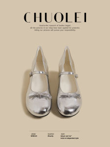 CHUOLEI | Low Heel Womens Leather Shoes Silver Bow
