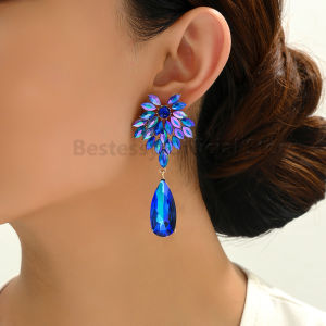 Colorful Crystal Glass Leaf Design Dangle Earrings For Women Trend Flower Teardrop Pendant Party Banquet Elegant Jewelry Gifts
