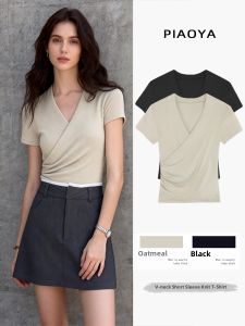 PIAOYA | Elegant Slim Fit Knit Top Summer New V-neck