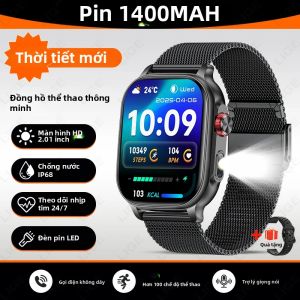 LIGE | Đồng Hồ Thông Minh Nữ 2.01 Ultra HD Pin 1400mAh Đèn LED Chống Nước IP68 Đo Nhịp Tim Gọi BT & Chức Năng Thể Thao