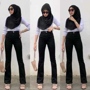 J.056-Celana Hig Waist Cutbray Kantong Depan - Celana Cutbray Polos Wanita - Celana Jeans Wanita Terbaru