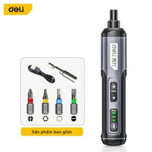deli | Bộ Tua Vít Điện Không Dây Mini 4V Với Đèn LED Di Động Sạc USB Dụng Cụ Khoan Tay Thông Minh Dành Cho Các Dự Án DIY