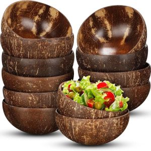 FUDESHE Natural Coconut Bowls Wooden Reusable Salad Bowl  with Spoon Serving Dishes Breakfast