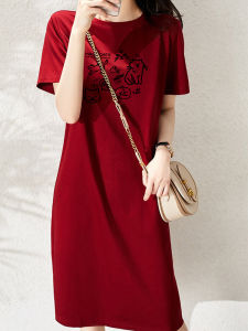 Váy Ngắn Tay Mùa Hè Màu Đỏ Rượu Vang Ôm Vừa Vặn Cho Nữ Thiết Kế Váy Chữ a Giản Dị Thoải Mái Bằng Vải Polyester