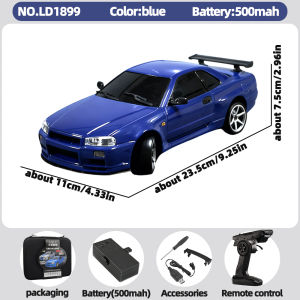 LDRC LD1899 1/18 GTR R34 RWD RC Drift Car 2.4G ESP Gyroscope LED Lights Metal Drive Runtime RTR Racing Toy Gift for Boys Adults